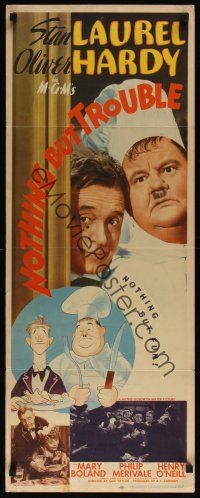 8a450 NOTHING BUT TROUBLE insert '45 great Al Hirscfeld color art of Stan Laurel & Oliver Hardy!