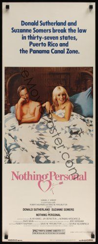 8a451 NOTHING PERSONAL insert '80 Donald Sutherland & pretty Suzanne Somers in bed!