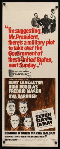 8a559 SEVEN DAYS IN MAY insert '64 art of Burt Lancaster, Kirk Douglas, Fredric March & Gardner!