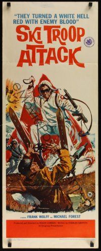 8a579 SKI TROOP ATTACK insert '60 Roger Corman, really wild World War II skier art!