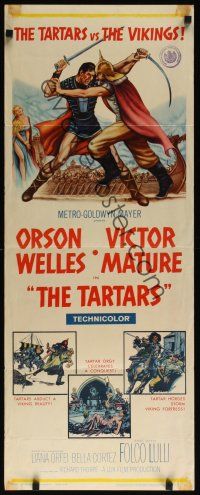 8a638 TARTARS insert '61 great artwork of armored Victor Mature battling Orson Welles!