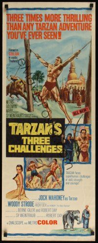 8a639 TARZAN'S THREE CHALLENGES insert '63 Edgar Rice Burroughs, artwork of bound Jock Mahoney!