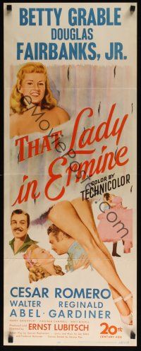 8a650 THAT LADY IN ERMINE insert '48 artwork of sexiest Betty Grable, Douglas Fairbanks Jr.!