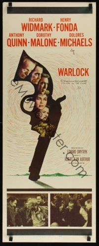 8a718 WARLOCK insert '59 cowboys Henry Fonda & Richard Widmark, cool revolver art!