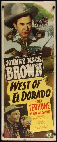 8a720 WEST OF EL DORADO insert '49 Johnny Mack Brown, ventriloquist Max Terhune with dummy!