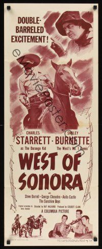 8a721 WEST OF SONORA insert '48 Charles Starrett as The Durango Kid w/wacky Smiley Burnette!