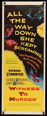 8a739 WITNESS TO MURDER insert '54 no one believes Barbara Stanwyck except for the murderer!