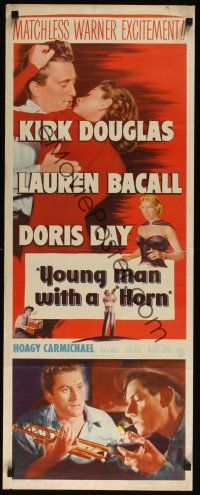 8a746 YOUNG MAN WITH A HORN insert '50 jazz man Kirk Douglas, sexy Lauren Bacall + Doris Day!