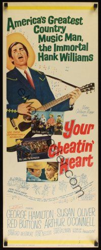 8a748 YOUR CHEATIN' HEART insert '64 great image of George Hamilton as Hank Williams with guitar!