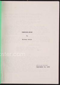 8b168 CANADIAN BACON shooting script September 16, 1993, screenplay by Michael Moore!