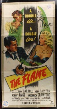 8c036 FLAME 3sh '47 art of John Carroll w/pistol grabbing Vera Ralston, film noir!
