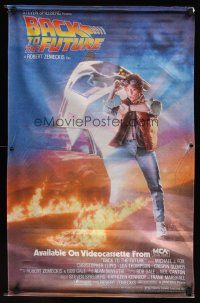 8c046 BACK TO THE FUTURE video cloth banner '85 art of Michael J. Fox & Delorean by Drew Struzan!