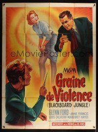 8c123 BLACKBOARD JUNGLE French 1p '55 Richard Brooks classic, great different art by Roger Soubie!