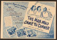 8c050 MAN WHO CAME TO DINNER herald '42 sexy Bette Davis & Ann Sheridan, Monty Woolley!