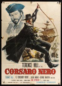 8c242 BLACKIE THE PIRATE Italian 1p '71 cool art of Terence Hill & ships at sea by Renato Casaro!