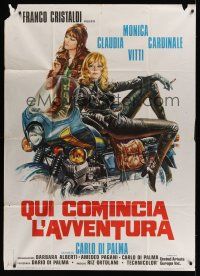 8c309 QUI COMINCIA L'AVVENTURA Italian 1p '75 sexy Monica Vitti & Claudia Cardinale on motorcycle!