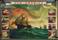 8c026 OUR AMERICA TRANSPORTATION 1 special 22x32 '43 cool artwork of sailing ships at sea!
