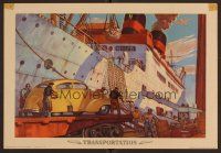 8c030 OUR AMERICA TRANSPORTATION special 11x16 '43 cool artwork of car at shipyard!