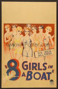 8c352 8 GIRLS IN A BOAT WC '34 artwork of eight sexy girls in swimsuits, no men allowed!