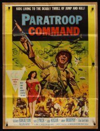 8d029 PARATROOP COMMAND 30x40 '59 AIP, WWII sky-diving, cool art of soldiers & sexy Carolyn Hughes!