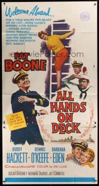 8d334 ALL HANDS ON DECK 3sh '61 Navy Captain Pat Boone, sexy Barbara Eden on ladder!