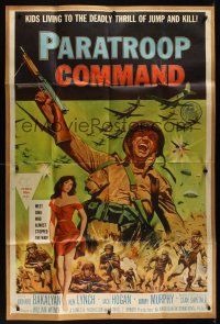 8d019 PARATROOP COMMAND 40x60 '59 AIP, WWII sky-diving, cool art of soldiers & sexy Carolyn Hughes!