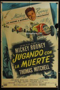 8d176 BIG WHEEL Argentinean '49 headshot of Mickey Rooney + cool Indy 500 car racing artwork!