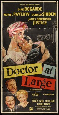 8d048 DOCTOR AT LARGE English 3sh '57 different art of Dirk Bogarde & pink-haired woman!
