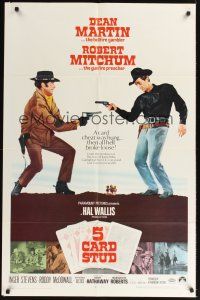 8e005 5 CARD STUD 1sh '68 cowboys Dean Martin & Robert Mitchum draw on each other!