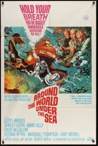 8e045 AROUND THE WORLD UNDER THE SEA 1sh '66 Lloyd Bridges, great scuba diving fantasy art!