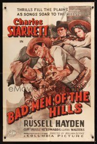 8e055 BAD MEN OF THE HILLS 1sh '42 Charles Starrett & Russell Hayden are bad news for bad men!