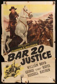 8e058 HOPALONG CASSIDY style A stock 1sh '40s William Boyd as Hopalong Cassidy, Bar 20 Justice!