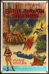 8e064 BATTLE BENEATH THE EARTH int'l 1sh '68 sci-fi art of Kerwin Mathews & sexy Viviane Ventura!