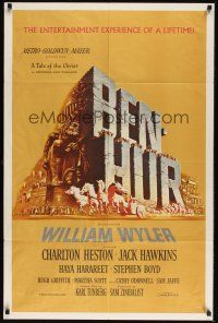 8e074 BEN-HUR 1sh '60 Charlton Heston, William Wyler classic religious epic, cool chariot art!