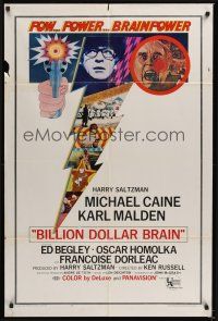 8e088 BILLION DOLLAR BRAIN 1sh '67 Michael Caine, Karl Malden, Ken Russell, Caine vs. Brain!