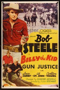 8e089 BILLY THE KID stock 1sh '40s Bob Steele, Al 'Fuzzy' St. John, Gun Justice!