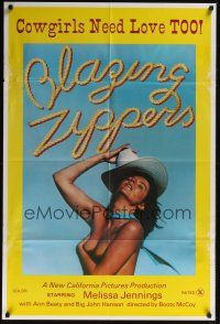 8e100 BLAZING ZIPPERS 1sh '74 Boots McCoy directed, Melissa Jennings as sexy cowgirl!