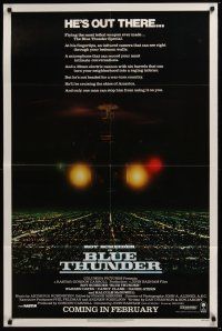 8e108 BLUE THUNDER advance 1sh '83 Roy Scheider, Warren Oates, cool helicopter over city image!