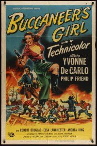 8e125 BUCCANEER'S GIRL 1sh '50 Philip Friend, art of sexy pirate Yvonne DeCarlo!