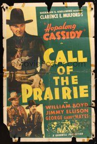 8e137 CALL OF THE PRAIRIE 1sh R40s Hopalong Cassidy with gun drawn!