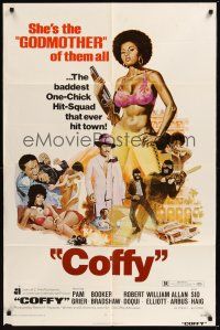 8e177 COFFY 1sh '73 sexy art of baddest chick Pam Grier, Jack Hill blaxploitation classic!