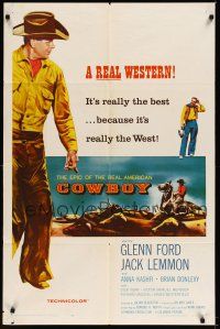 8e188 COWBOY 1sh '58 Glenn Ford & Jack Lemmon in a real western!