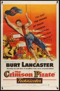 8e192 CRIMSON PIRATE 1sh '52 great image of barechested Burt Lancaster swinging on rope!