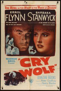 8e196 CRY WOLF 1sh '47 Errol Flynn & Barbara Stanwyck!