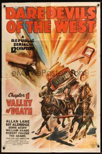 8e202 DAREDEVILS OF THE WEST chapter 1 1sh '43 serial, Valley of Death, really cool artwork!