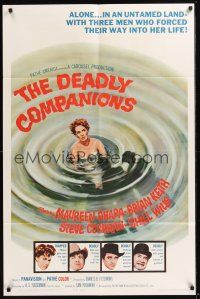8e215 DEADLY COMPANIONS style A 1sh '61 first Sam Peckinpah, sexy Maureen O'Hara caught swimming!