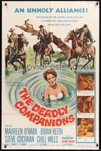 8e216 DEADLY COMPANIONS style B 1sh '61 first Sam Peckinpah, sexy Maureen O'Hara swimming!