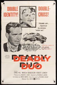8e217 DEADLY DUO 1sh '62 double-identity, double-cross, frame-up sparked by sinister sister act!