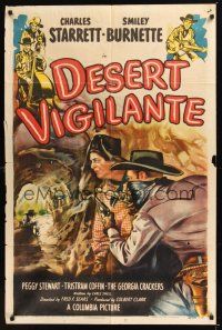 8e222 DESERT VIGILANTE 1sh '49 art of Charles Starrett as the Durango Kid & Smiley Burnette!