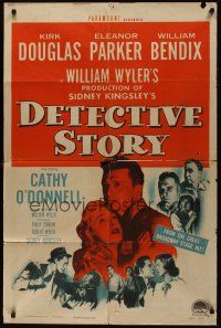 8e226 DETECTIVE STORY 1sh '51 William Wyler, Kirk Douglas can't forgive Eleanor Parker!